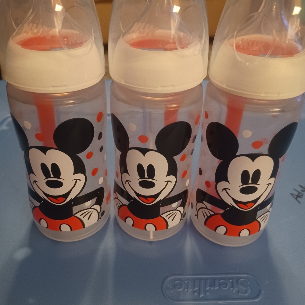 NUK Smooth Flow Disney Bottle Mickey Mouse 10 oz 3 Pack New